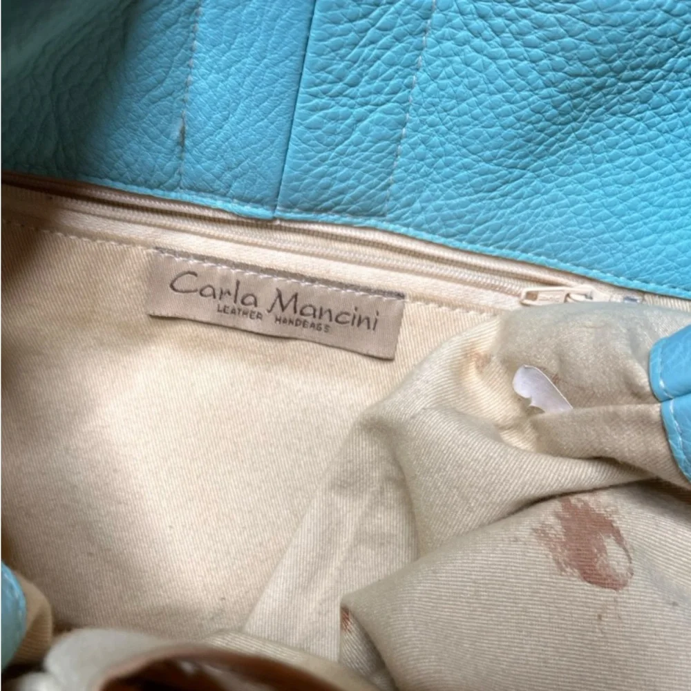 Carla Mancini open stitch leather braid through string blue leather slouch bag - Picture 7 of 12